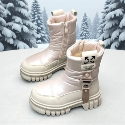 Дутики детские на зиму искусственная кожа с текстилем бежевые B5006-20 Дутики детские на зиму искусственная кожа с текстилем бежевые B5006-20