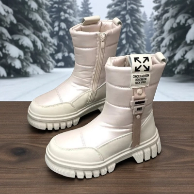 Дутики детские на зиму искусственная кожа с текстилем бежевые A5006-20 Дутики детские на зиму искусственная кожа с текстилем бежевые A5006-20