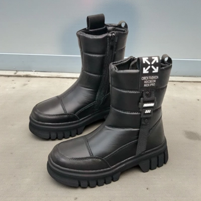 Дутики детские на зиму искусственная кожа с текстилем черные A5006-1 Дутики детские на зиму искусственная кожа с текстилем черные A5006-1