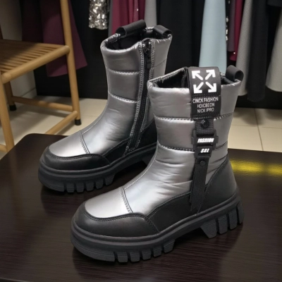 Дутики детские на зиму искусственная кожа с текстилем серые A5006-15 Дутики детские на зиму искусственная кожа с текстилем серые A5006-15