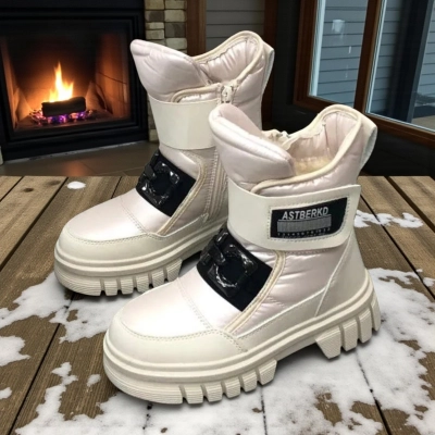 Дутики детские на зиму искусственная кожа с текстилем бежевые A5007-20 Дутики детские на зиму искусственная кожа с текстилем бежевые A5007-20