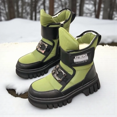 Дутики детские на зиму искусственная кожа с текстилем зеленые A5007-9 Дутики детские на зиму искусственная кожа с текстилем зеленые A5007-9