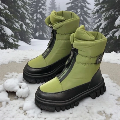 Дутики детские на зиму искусственная кожа с текстилем зеленые A5009-9 Дутики детские на зиму искусственная кожа с текстилем зеленые A5009-9