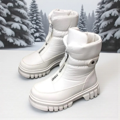 Дутики детские на зиму искусственная кожа с текстилем белые A5009-18 Дутики детские на зиму искусственная кожа с текстилем белые A5009-18