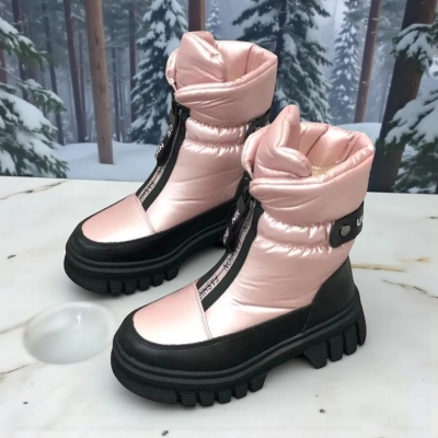 Дутики детские на зиму искусственная кожа с текстилем розовые A5009-13 Дутики детские на зиму искусственная кожа с текстилем розовые A5009-13