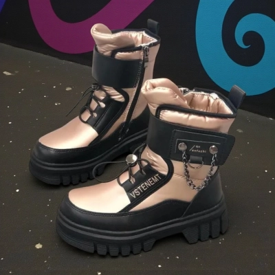 Дутики детские на зиму искусственная кожа с текстилем розовые A5008-11 Дутики детские на зиму искусственная кожа с текстилем розовые A5008-11