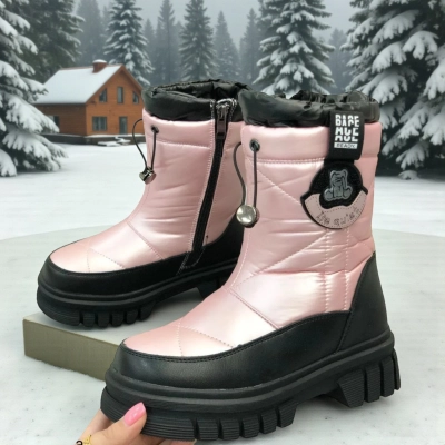 Дутики детские на зиму искусственная кожа с текстилем розовые A5012-13 Дутики детские на зиму искусственная кожа с текстилем розовые A5012-13