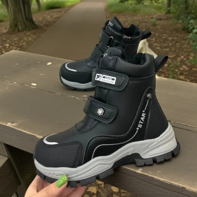 Ботинки детские на зиму искусственная кожа черные A6658-1 Ботинки детские на зиму искусственная кожа черные A6658-1