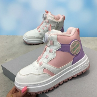 Кроссовки детские на зиму искусственная кожа белые с розовым A7187-23 Кроссовки детские на зиму искусственная кожа белые с розовым A7187-23