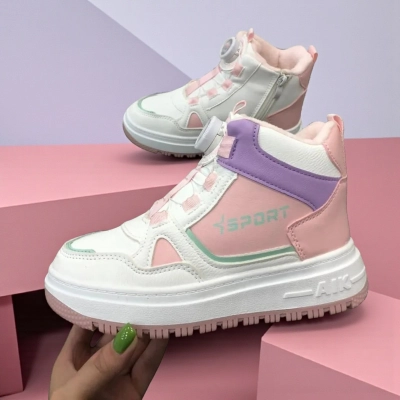 Кроссовки детские на зиму искусственная кожа белые с розовым A7186-23 Кроссовки детские на зиму искусственная кожа белые с розовым A7186-23