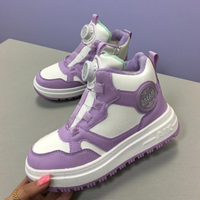 Кроссовки детские на зиму искусственная кожа белые с сиреневым A7187-19 Кроссовки детские на зиму искусственная кожа белые с сиреневым A7187-19