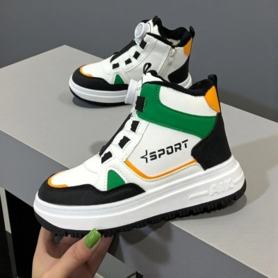 Кроссовки детские на зиму искусственная кожа белые с черным A7186-6 Кроссовки детские на зиму искусственная кожа белые с черным A7186-6