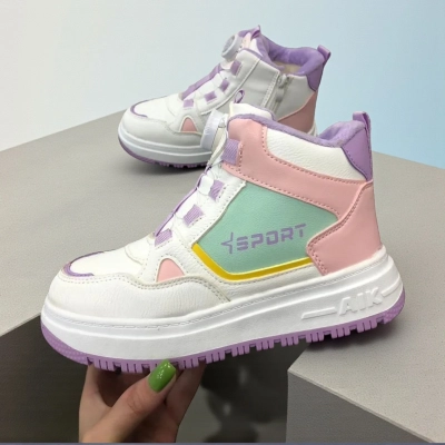 Кроссовки детские на зиму искусственная кожа белые с розовым A7186-17 Кроссовки детские на зиму искусственная кожа белые с розовым A7186-17