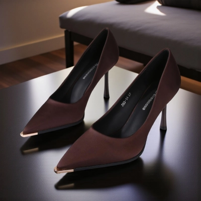 Туфли женские на каблуке GUOQISONG G&S атлас шоколадные JH3-14 Туфли женские на каблуке GUOQISONG G&S атлас шоколадные JH3-14