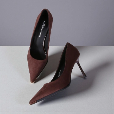 Туфли женские на каблуке GUOQISONG G&S искусственная замша шоколадные JH3-10 Туфли женские на каблуке GUOQISONG G&S искусственная замша шоколадные JH3-10