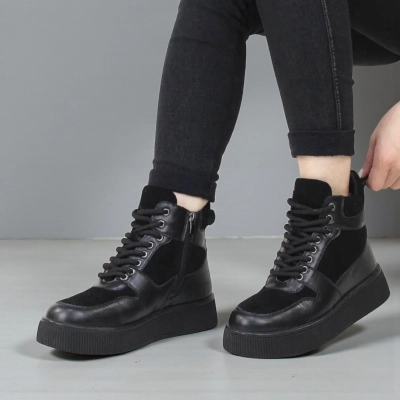 Ботинки женские зимние SAIVVILA натуральная кожа и замша черные A1021-1 Ботинки женские зимние SAIVVILA натуральная кожа и замша черные A1021-1