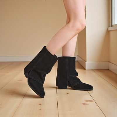 Полусапоги женски зимние натуральная замша черные YM035-1 Полусапоги женски зимние натуральная замша черные YM035-1