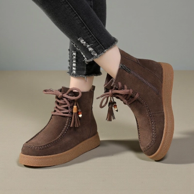 Зимние женские ботинки YM108-2 изготовлены из высококачественной замши естественного коричневого цвета Зимние женские ботинки YM108-2 изготовлены из высококачественной замши естественного коричневого цвета