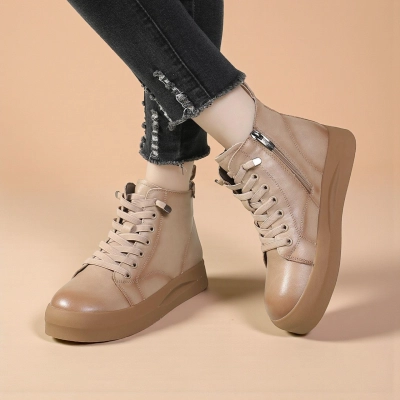 Женские зимние ботинки модели YM125-3 натуральная кожа бежевые Женские зимние ботинки модели YM125-3 натуральная кожа бежевые