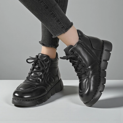 Женские зимние ботинки модели YM077-1 натуральная кожа черные Женские зимние ботинки модели YM077-1 натуральная кожа черные