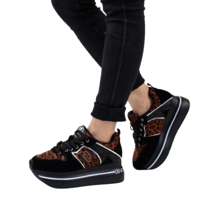 Кроссовки женские SAIVVILA комбинированная кожа черные с леопардом 7224 Кроссовки женские SAIVVILA комбинированная кожа черные с леопардом 7224