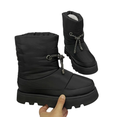 Дутики женские на зиму текстильные черные M1159-1 Дутики женские на зиму текстильные черные M1159-1