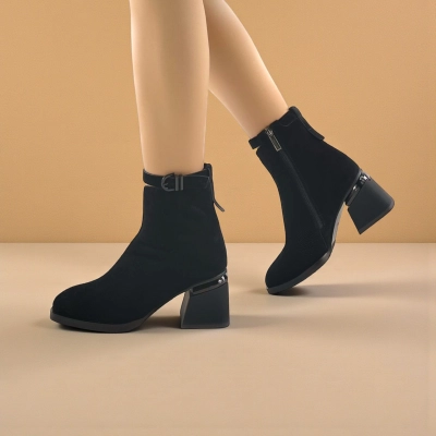 Женские зимние ботинки на каблуке W223-2 натуральная замша черные Женские зимние ботинки на каблуке W223-2 натуральная замша черные