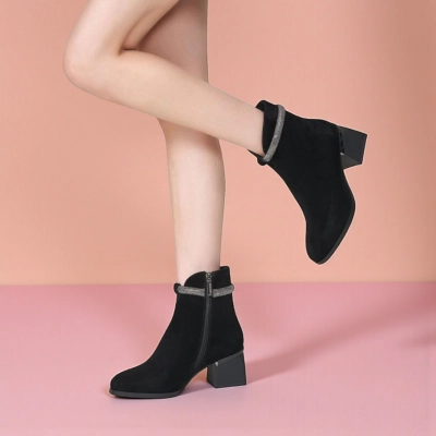 Женские зимние ботинки на каблуке GMA5-1 натуральная замша черные Женские зимние ботинки на каблуке GMA5-1 натуральная замша черные