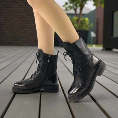 Женские зимние ботинки на каблуке W166-1 натуральная кожа черные Женские зимние ботинки на каблуке W166-1 натуральная кожа черные