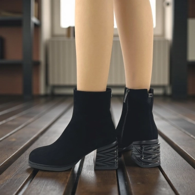 Женские зимние ботинки на каблуке W103-3 натуральная замша черные Женские зимние ботинки на каблуке W103-3 натуральная замша черные