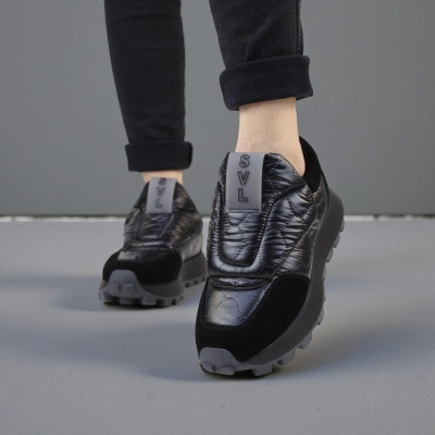 Кроссовки женские демисезонные натуральная кожа с текстилем черные F1003-1 Кроссовки женские демисезонные натуральная кожа с текстилем черные F1003-1