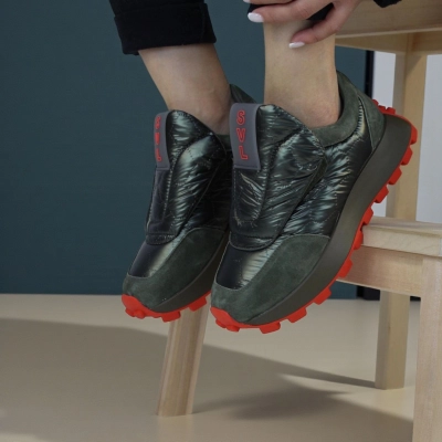 Кроссовки женские демисезонные натуральная кожа с текстилем зеленые F1003-10 Кроссовки женские демисезонные натуральная кожа с текстилем зеленые F1003-10