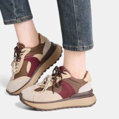 Кроссовки женские натуральная кожа с замшей бежевые с коричневым D023-3 Кроссовки женские натуральная кожа с замшей бежевые с коричневым D023-3