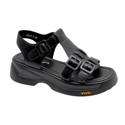 Сандалии женские YZY спорт спрессованная натуральная кожа черные 29022-3 Сандалии женские YZY спорт спрессованная натуральная кожа черные 29022-3