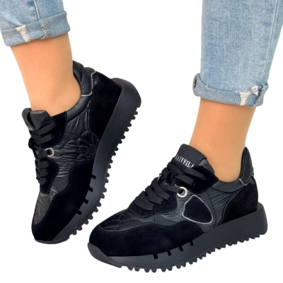 Кроссовки женские SAIVVILA натуральная замша с текстилем черные 6696 Кроссовки женские SAIVVILA натуральная замша с текстилем черные 6696