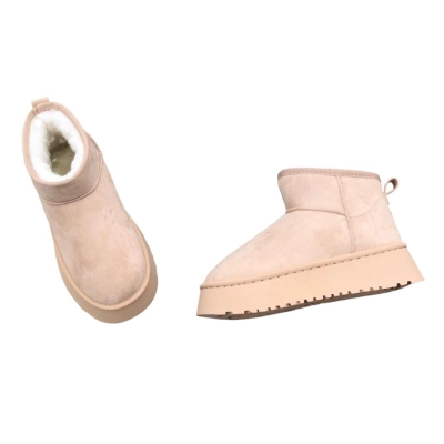 Угги женские на зиму короткие искусственная замша пудровые 8896 Угги женские на зиму короткие искусственная замша пудровые 8896