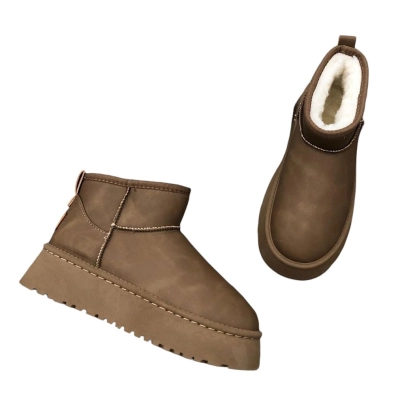 Угги женские на зиму короткие искусственная кожа шоколадные 8901 Угги женские на зиму короткие искусственная кожа шоколадные 8901