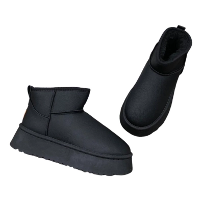 Угги женские на зиму короткие искусственная кожа черные 8904 Угги женские на зиму короткие искусственная кожа черные 8904