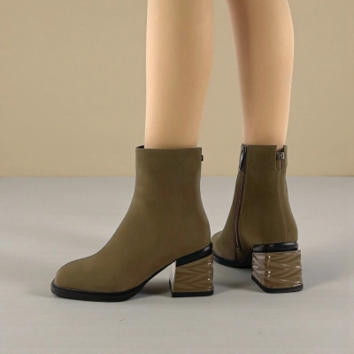 Женские зимние ботинки на каблуке W103-5 натуральная кожа хаки Женские зимние ботинки на каблуке W103-5 натуральная кожа хаки
