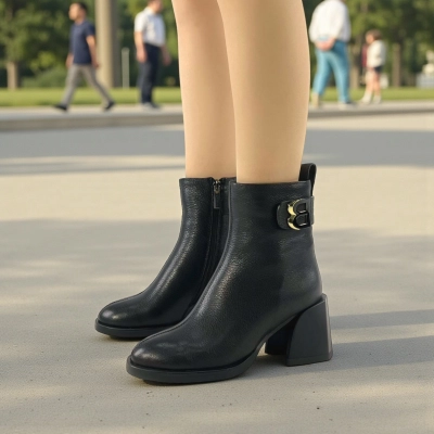 Женские зимние ботинки на каблуке W92-1 натуральная кожа черные Женские зимние ботинки на каблуке W92-1 натуральная кожа черные