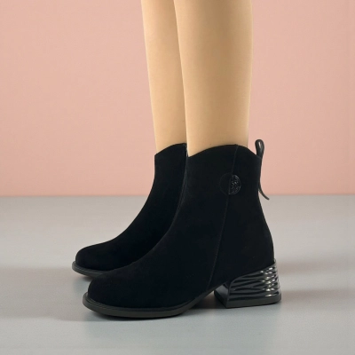 Женские зимние ботинки на каблуке W108-3 натуральная замша черные Женские зимние ботинки на каблуке W108-3 натуральная замша черные