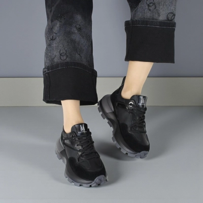 Кроссовки женские демисезонные натуральная кожа и замша черные F1011-1 Кроссовки женские демисезонные натуральная кожа и замша черные F1011-1