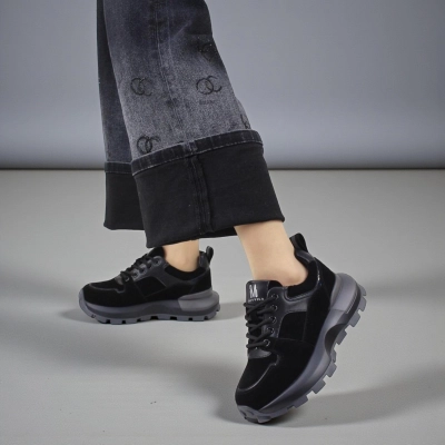 Кроссовки женские демисезонные натуральная кожа и замша черные F1013-1 Кроссовки женские демисезонные натуральная кожа и замша черные F1013-1