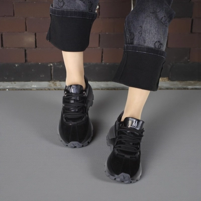 Кроссовки женские демисезонные натуральная кожа и замша черные F1009-1 Кроссовки женские демисезонные натуральная кожа и замша черные F1009-1