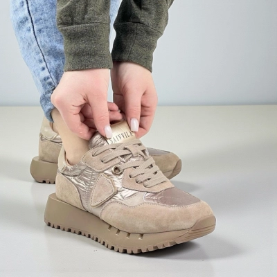 Кроссовки женские зимние натуральная замша с текстилем бежевые F1008-17 Кроссовки женские зимние натуральная замша с текстилем бежевые F1008-17