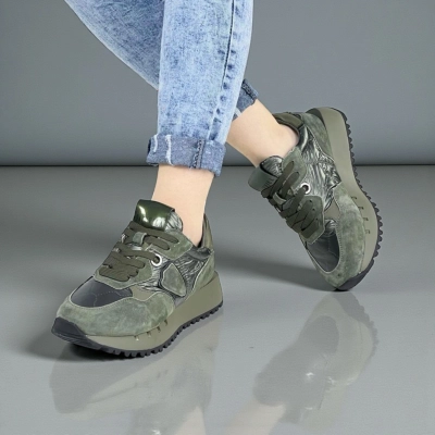 Кроссовки женские зимние натуральная замша с кожей зеленые F1008-10 Кроссовки женские зимние натуральная замша с кожей зеленые F1008-10