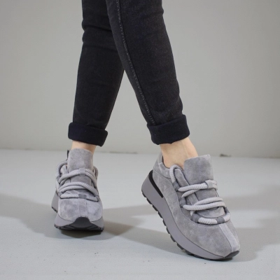 Кроссовки женские зимние натуральная замша серые F1001-6 Кроссовки женские зимние натуральная замша серые F1001-6