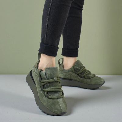 Кроссовки женские зимние натуральная замша зеленые F1001-10 Кроссовки женские зимние натуральная замша зеленые F1001-10