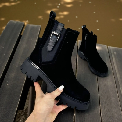 Ботинки женские зимние натуральная замша черные X1071-1 Ботинки женские зимние натуральная замша черные X1071-1