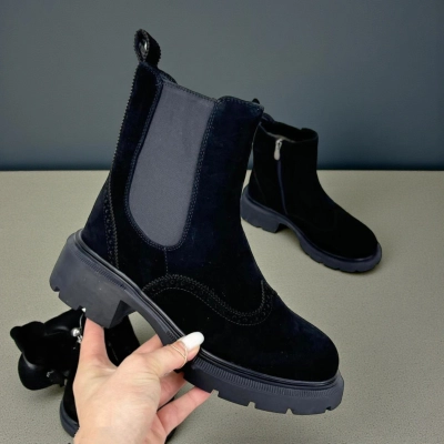 Ботинки женские челси зимние натуральная замша черные X1067-1 Ботинки женские челси зимние натуральная замша черные X1067-1